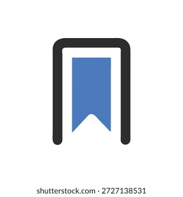 Um marcador azul de design plano com um quadro arredondado cinza, isolado em um plano de fundo branco. Estilo simples e moderno.