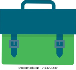 Flat design blue and green briefcase icon. Simple colorful business bag illustration.