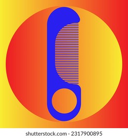 Flat design of a blue hair comb on a red and yellow gradient background