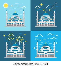 Flat design of Blue mosque Istanbul Turkey illustration vector