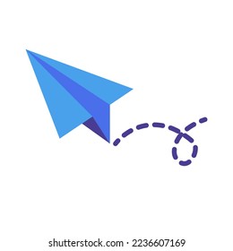 Flat design blue paper airplane icon. Sending email. Vector.