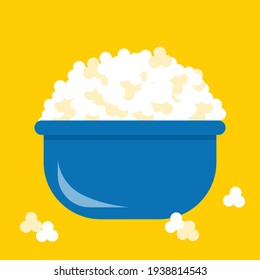 Flat design blue popcorn bowl pot simple vector art
