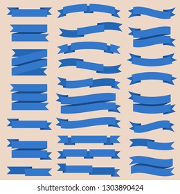 Flat design blue ribbons and banners isolated on white bacground. Vector design element set.