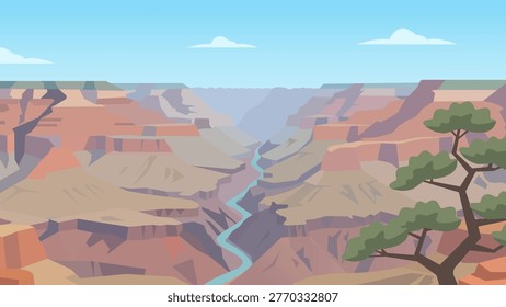Flat Design Blue River Escaping Through Red Labyrinths 