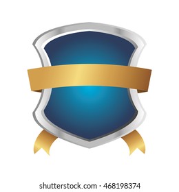 flat design blue shield emblem icon vector illustration