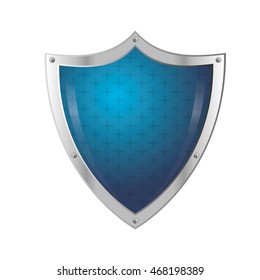 flat design blue shield emblem icon vector illustration