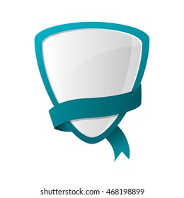 flat design blue shield emblem icon vector illustration