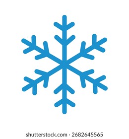 Símbolo de floco de neve azul de design plano, isolado em branco