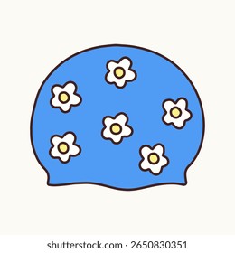 Flat Design Blue Swim Cap with Floral Print for Child