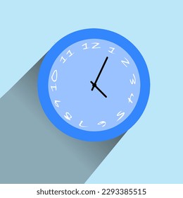 Flat design.  The blue wall clock is hit by the light and forms a shadow