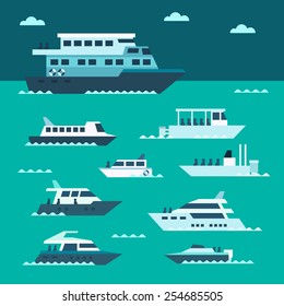 Flat Design Of Boat Set Illustration Vector