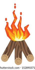 Flat Design Bonfire illustration, camping, burning woodpile, campfire or fireplace Burning on Firewood, Outdoor Tourism