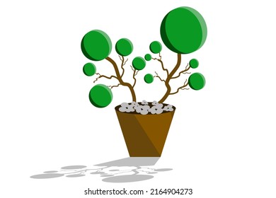 flat design bonsai in pot isolated with white background