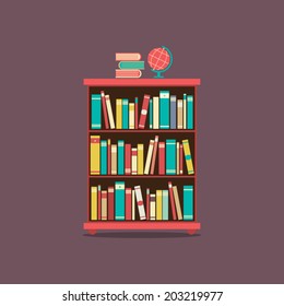 Flat Design Book Cabinet Vector Illustration 