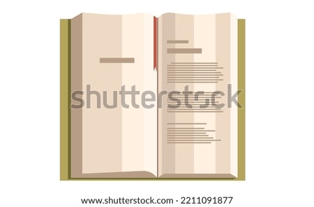 Flat design book. Open book with text and a book mark. Isolated on a white background flat vector.