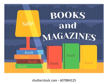 Flat design books shop facade icon store modern awning architecture window exterior and market front urban business house vector illustration.