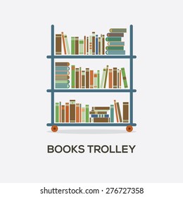 Flat Design Books Trolley Vector Illustration