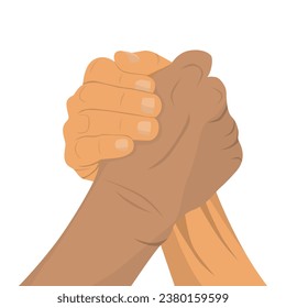 Flat design of both hands clenched together. Arm wrestling gestures