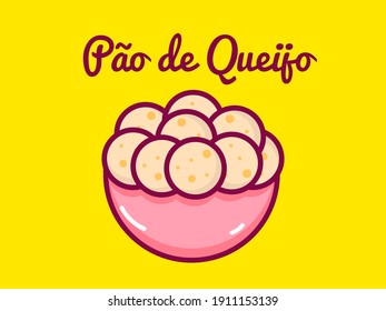 Flat design of a bowl with Brazilian snack cheese bread. Typical food from Minas Gerais called "Pao de Queijo". Vector. Breakfast meal. 