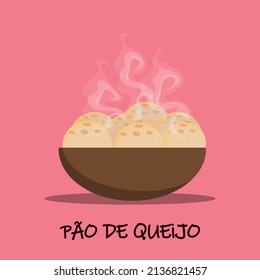 Flat design of a bowl with Brazilian snack cheese bread. Typical food from Minas Gerais called "Pao de Queijo". Vector. Breakfast meal.