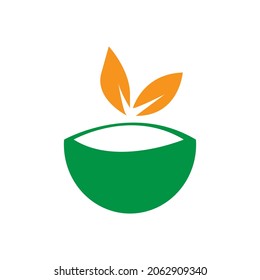 Flat design bowl and leaf logo template Free Vector