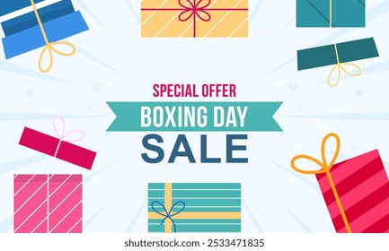 Fondo de Anuncio de gran venta de día de boxeo de diseño plano