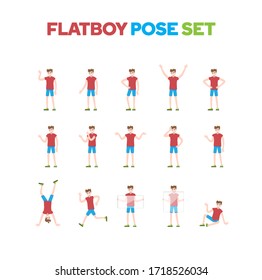 Flat design boy character pose set, vector illustration