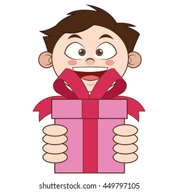flat design boy holding gift icon vector illustration