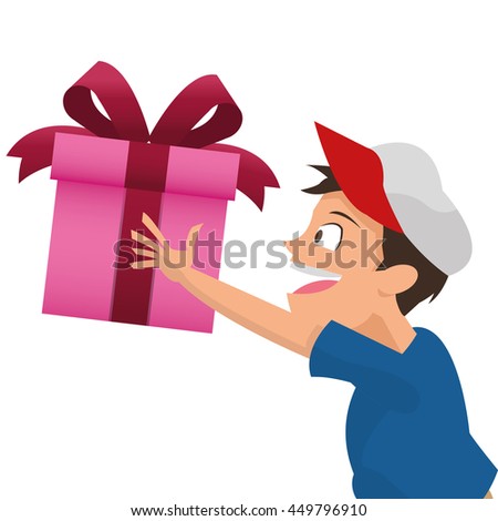flat design boy holding gift icon vector illustration