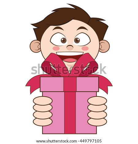 flat design boy holding gift icon vector illustration