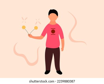 niño de diseño plano jugando con ilustración vectorial de juguete tradicional