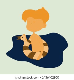 Flat design boy is swimming in the swimming pool