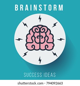 Flat Design Brain Icon with Brainstorm Concept Design. Vector, illustration
