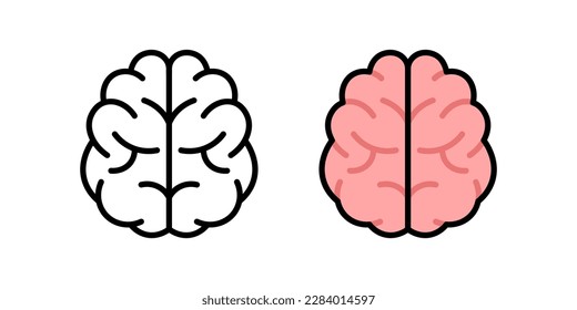 Flat Design Brain Icons With Outline