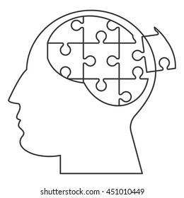 flat design brain in puzzle pieces icon vector illustration
