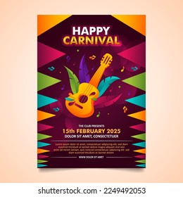 Flat design brazilian carnival flyer template with colorful decorative elements