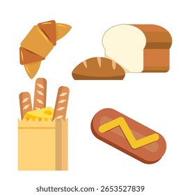 Flat design Bread bakery products set of 4 elements