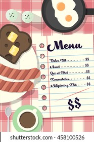 Flat design breakfast table illustration. Restaurant breakfast menu design concept