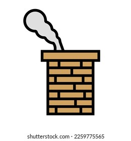 Flat design brick chimney and smoke icon. Vector.