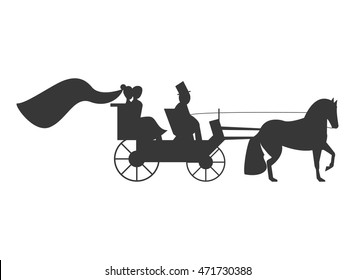flat design bride and groom on carriage icon vector illustration