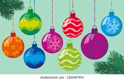 Flat design bright color christmas decoration ornamental ball vector set.