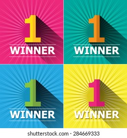 Flat design bright colors number one first place winner and badges