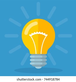 Icono de bombilla eléctrica brillante de diseño plano para ideas y soluciones creativas.