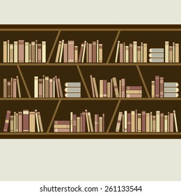 Flat Design Brown Bookshelf Vector Illustration