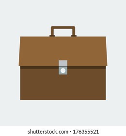 Flat design brown briefcase icon. Vector illustration