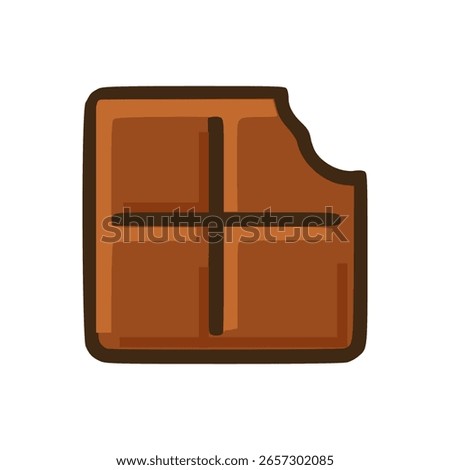 Flat design brown chocolate bar with bite mark represents indulgence sweetness and craving for comfort foods