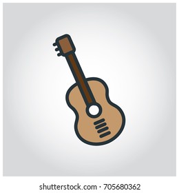 Flat design brown color gitar icon. Music instrument. Vector illustration.