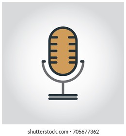 Flat design brown color microphone for recording voice or songs. Vector illustration.