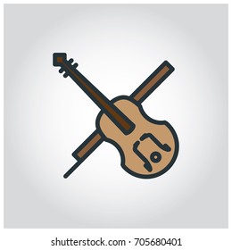 Flat design brown color viloin icon. Music instrument. Vector illustration.