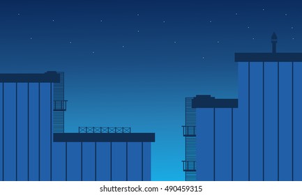 Flat design building landscape at night vetcor art illustration